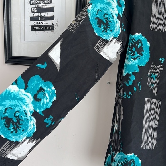 LARRY LEVINE BLACK FLORAL LONG SLEEVE BLOUSE SIZE S - Picture 5 of 8